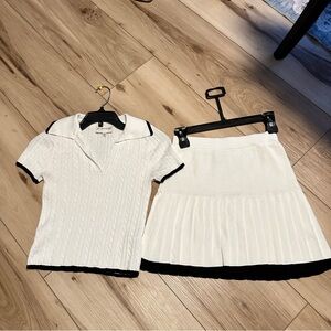 White Pleated Mini Skirt with matching sweater